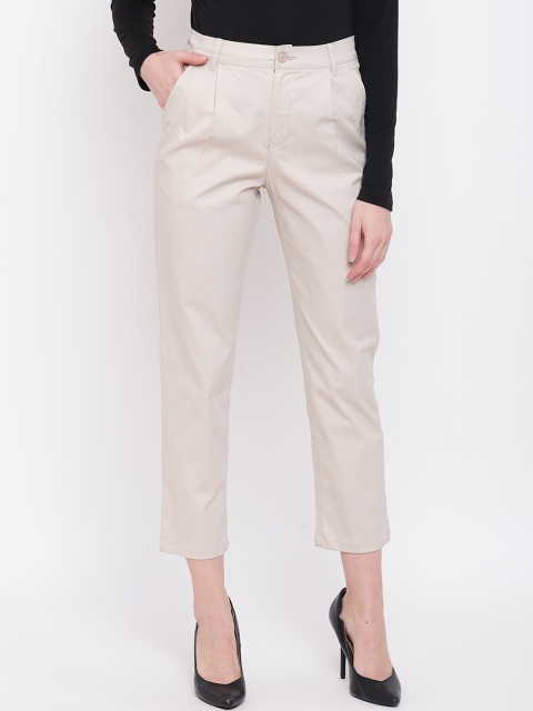 

Mayra Women Beige Straight Fit Solid Peg Trousers