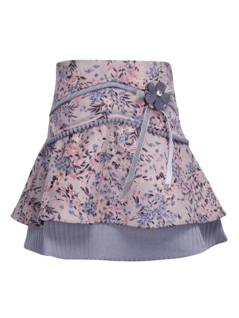 

CUTECUMBER Girls Grey & Pink Floral Printed A-Line Knee-Length Skirt With Leggings