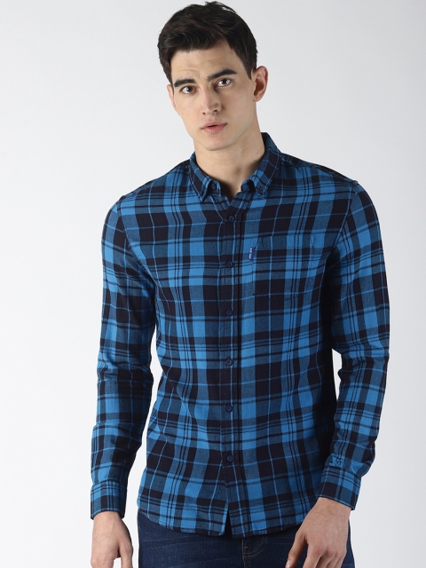 

Blue Saint Men Blue & Black Slim Fit Checked Casual Shirt