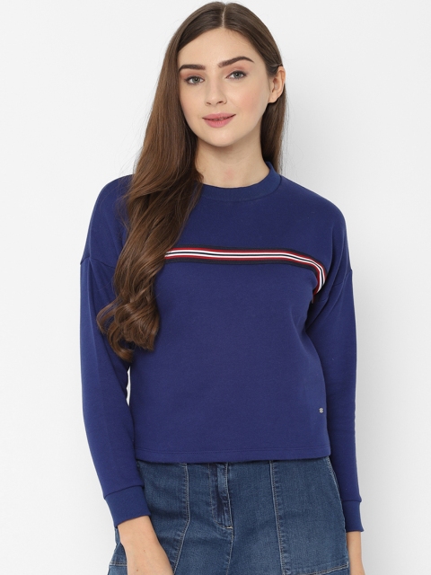 

Allen Solly Woman Navy Blue & Red Striped Sweatshirt