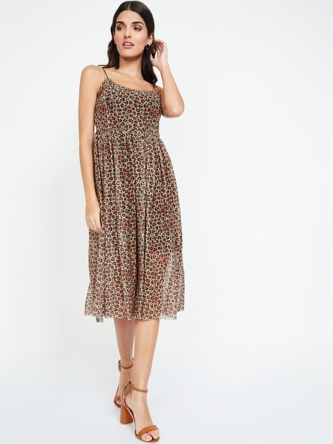 

Ginger by Lifestyle Women Animal Printed Brown A-Line Dress