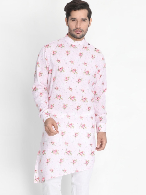 

VASTRAMAY Men Pink Floral Printed Straight Kurta