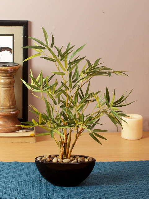 

TAYHAA Green & Black Bamboo Bonsai Artificial Plant With Pot