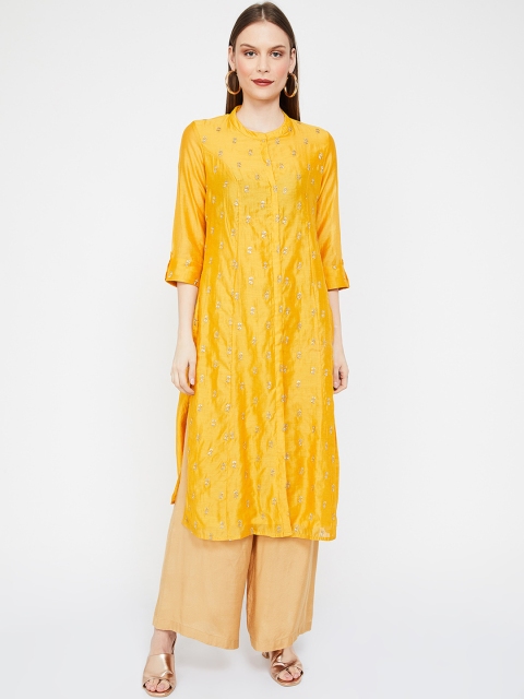 

Melange by Lifestyle Women Mustard Yellow Embroidered Straight Kurta