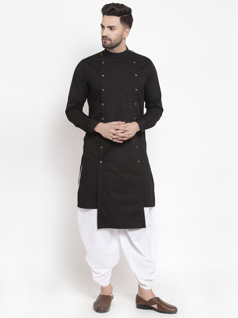

Zotw Men Black Solid Asymmetric Straight Kurta