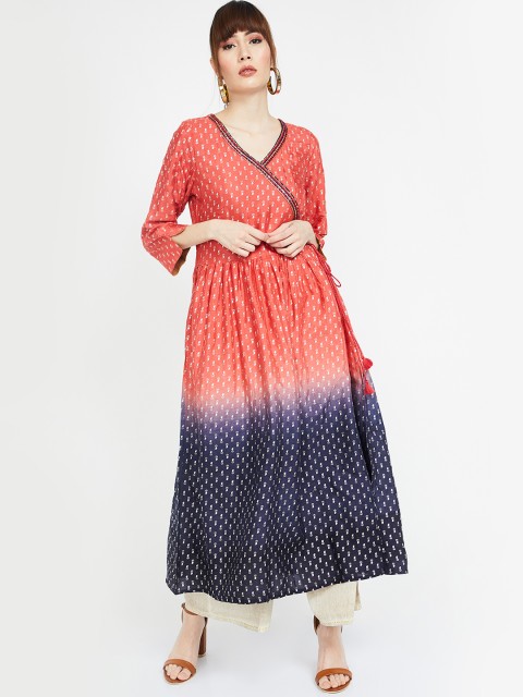 

Melange by Lifestyle Women Rust & Navy Blue Printed A-Line Kurta