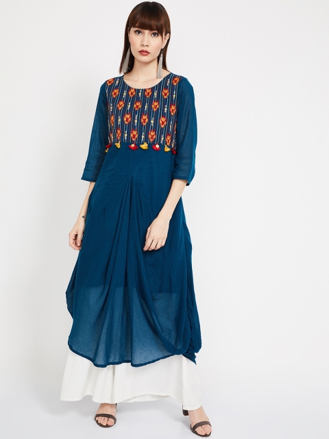

Melange by Lifestyle Women Blue & Red Embroidered A-Line Kurta