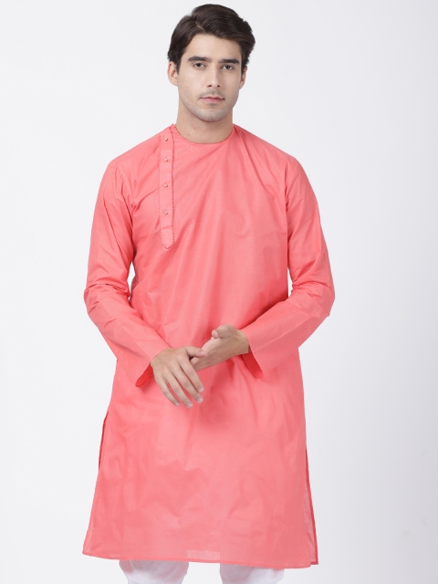 

VASTRAMAY Men Coral Pink Solid A-Line Kurta