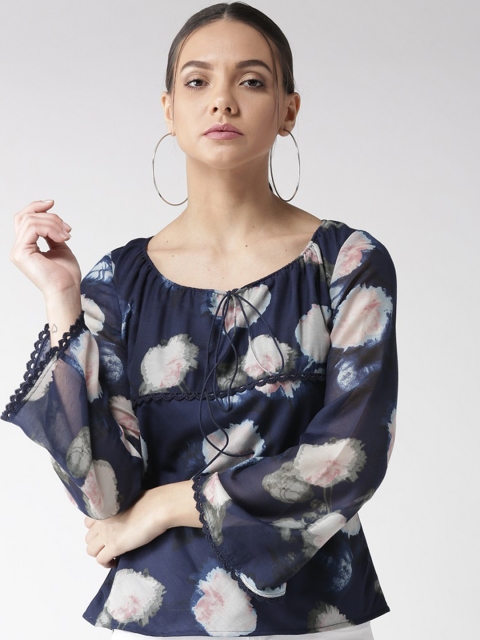 

QUIERO Women Navy Blue & Pink Printed Top