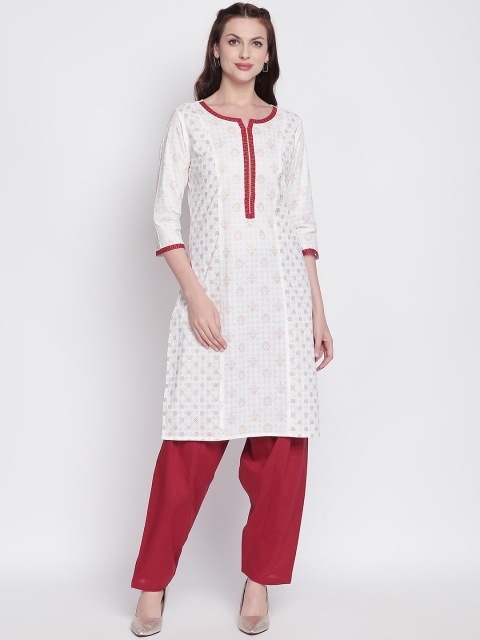 

RANGMANCH BY PANTALOONS Women Off-White Printed Straight Kurta