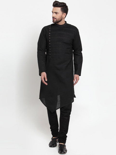 

TREEMODA Men Black Solid Linen Kurta with Churidar
