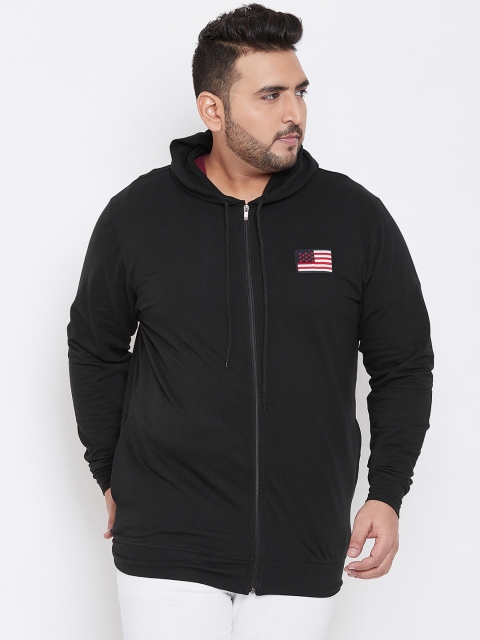 

bigbanana Plus Size Men Black Solid Antimicrobial Hooded Sweatshirt