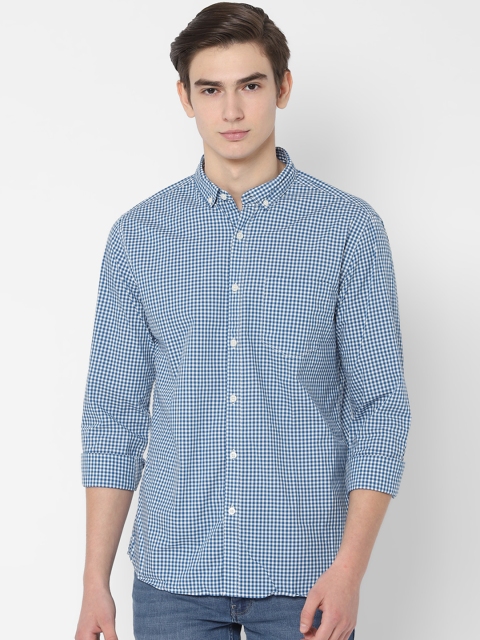 

People Men Blue & White Checked Regular Fit Casual Shirt