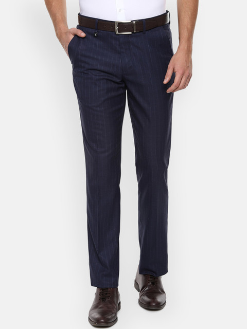 

V Dot Men Navy Blue Slim Fit Self Design Formal Trousers