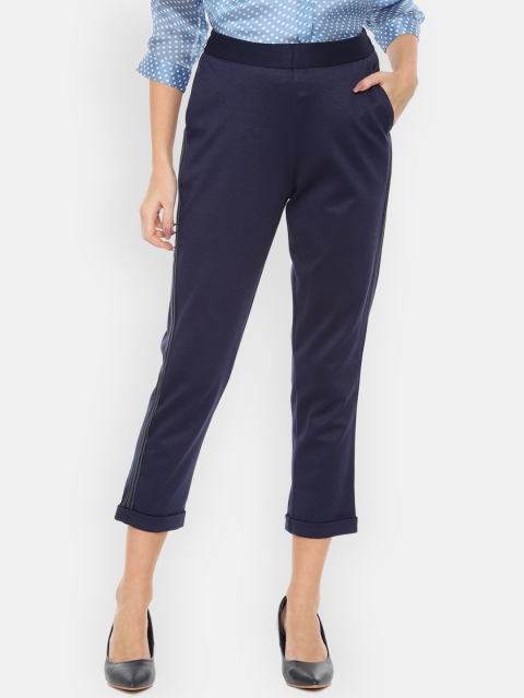 

Van Heusen Woman Navy Blue Regular Fit Solid Crop Cigarette Trousers
