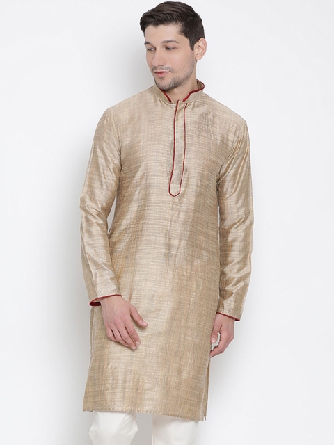

VASTRAMAY Men Beige & Grey Solid Straight Kurta