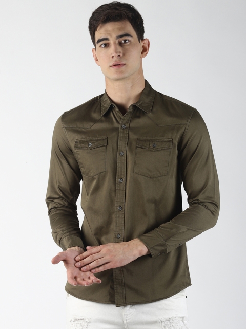 

Blue Saint Men Olive Green Slim Fit Solid Casual Shirt