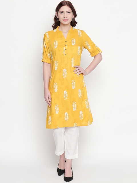 

RANGMANCH BY PANTALOONS Women Yellow & White Printed Straight Kurta