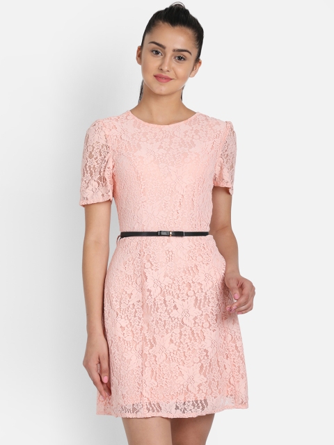 

COVER STORY Women Pink Floral Self Design Fit and Flare Dress