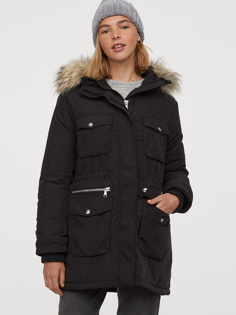 

H&M Women Black Padded Parka With a Hood