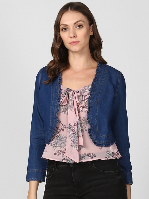 

StyleStone Women Navy Blue Solid Denim Open Front Shrug