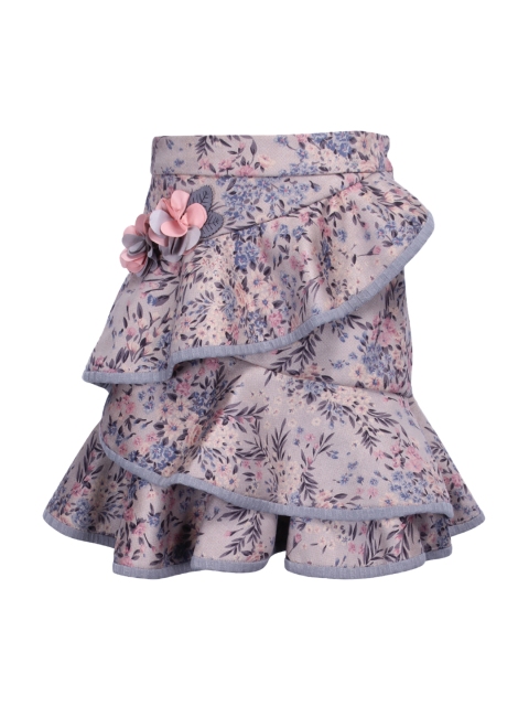 

CUTECUMBER Girls Taupe & Pink Floral Printed Trumpet Knee-Length Skirt, Brown
