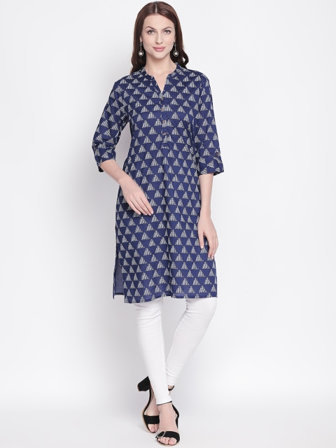 

RANGMANCH BY PANTALOONS Women Blue & White Printed Straight Kurta