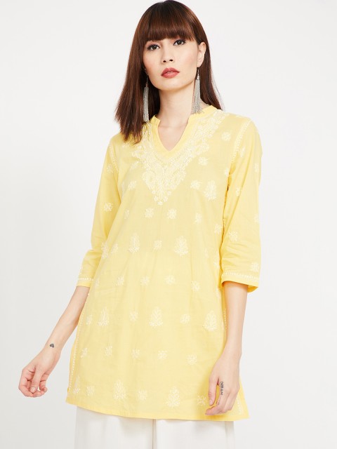 

Melange by Lifestyle Women Yellow Embroidered Straight Pure Cotton Kurti