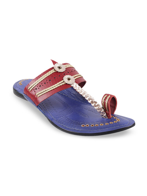 

J.FONTINI Men Red & Blue Leather Comfort Sandals