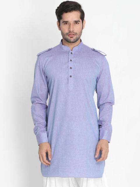 

VASTRAMAY Men Blue Solid Pathani Kurta