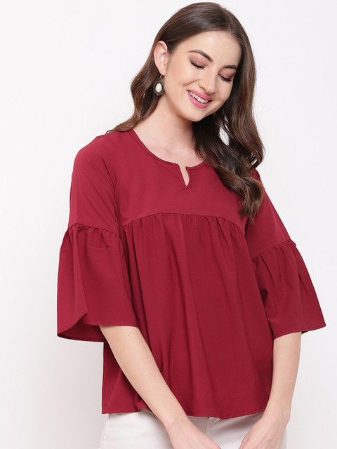 

Mayra Women Maroon Solid A-Line Top