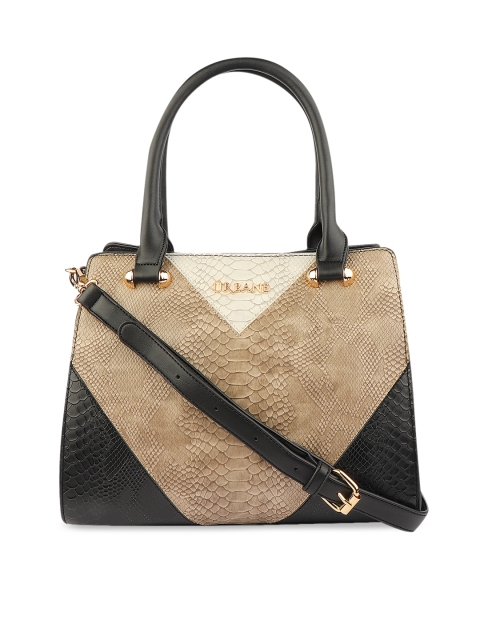 

URBANE Black & Beige Snake Print Textured Handheld Bag