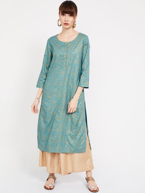 

Melange by Lifestyle Women Blue & Gold-Toned Printed Straight Kurta
