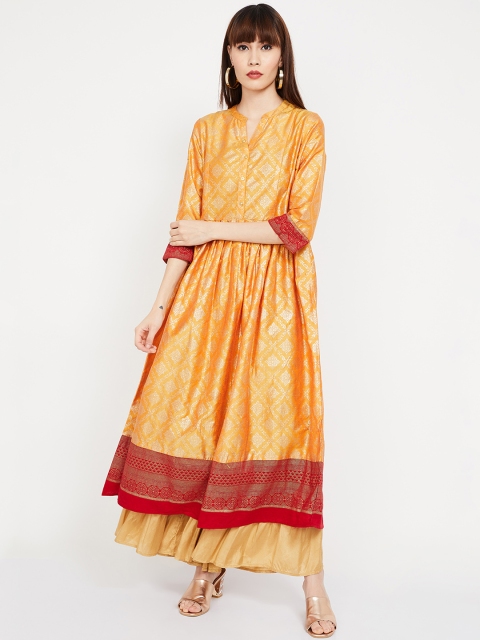 

Melange by Lifestyle Women Yellow & Red Foil Printed A-Line Kurta