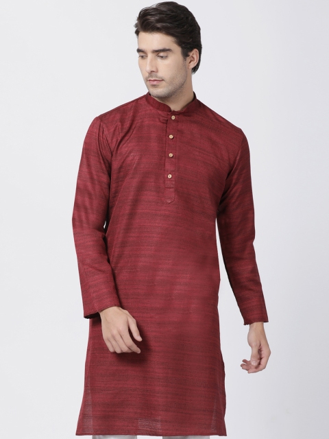 VASTRAMAY Men Maroon Solid Straight Kurta