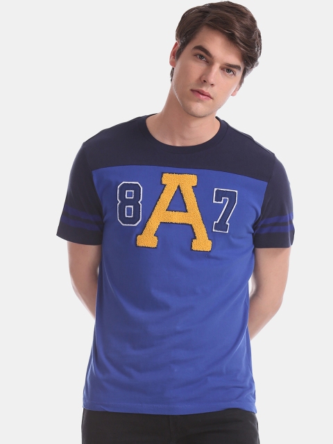 

Aeropostale Men Blue Printed Round Neck T-shirt
