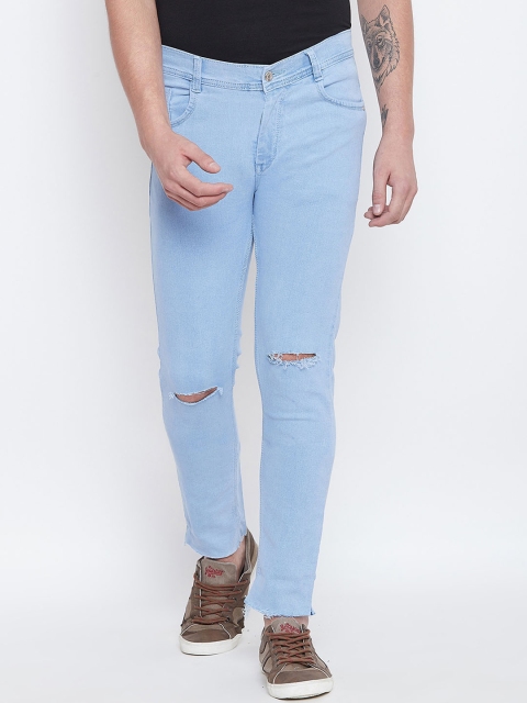 

CHROME & CORAL Men Blue Regular Fit Mid-Rise Slash Knee Jeans