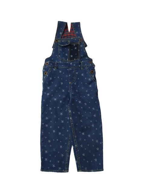 

KiddoPanti Boys Blue Printed Pure Cotton Denim Dungaree
