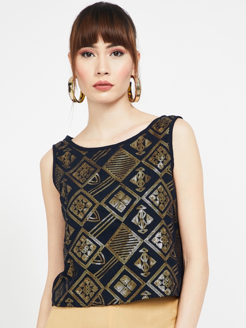 

Colour Me by Melange Women Black & Gold-Coloured Embellished Top