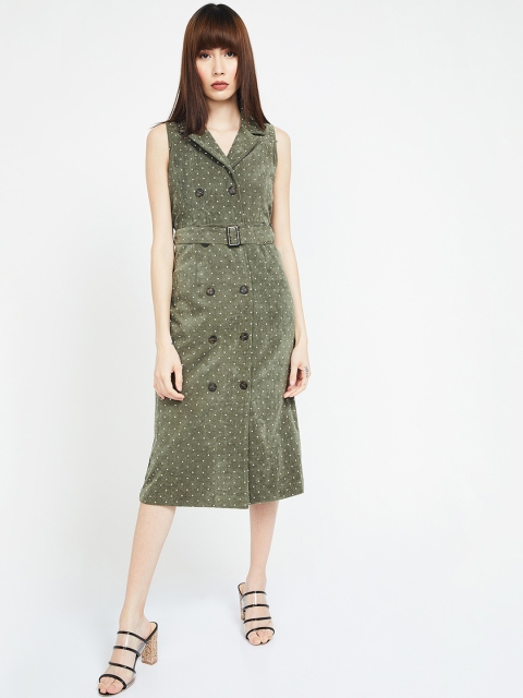 

CODE by Lifestyle Women Printed Olive Green Shirt Dress