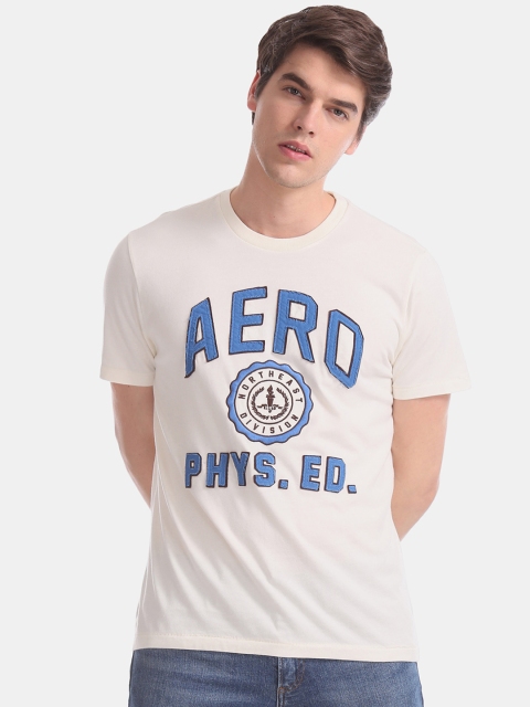 

Aeropostale Men Off-White Printed Round Neck Pure Cotton T-shirt