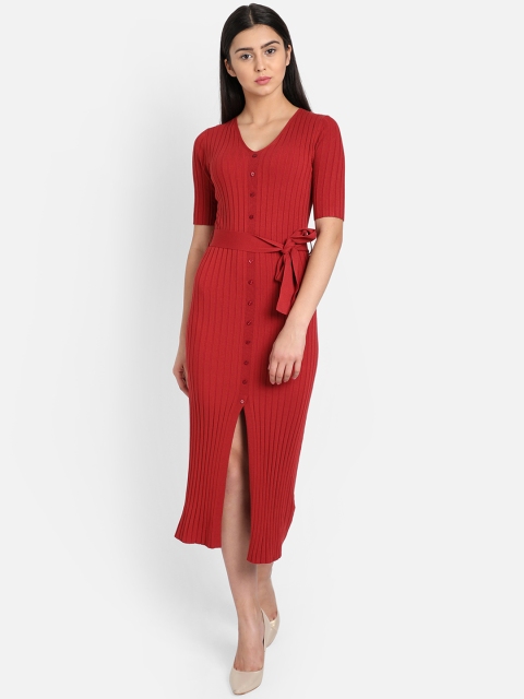

COVER STORY Women Self Design Red Sweater Dress