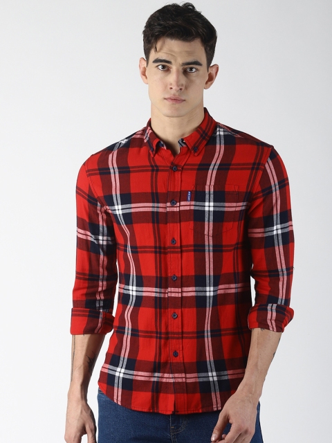 

Blue Saint Men Red & White Slim Fit Checked Casual Shirt