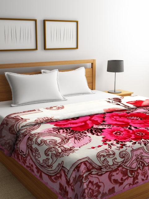 

BOMBAY DYEING Pink & Off-White Floral Heavy Winter 210 GSM Double Bed Blanket