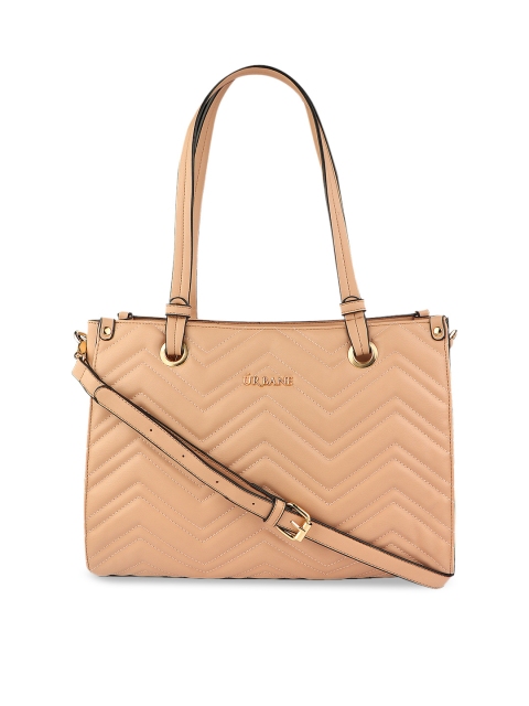 

URBANE Peach-Coloured Quilted Shoulder Bag, Beige