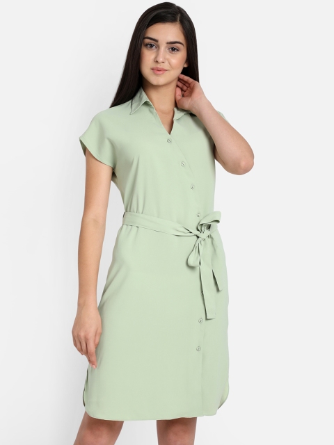 

COVER STORY Women Sea Green Solid Shirt Dress