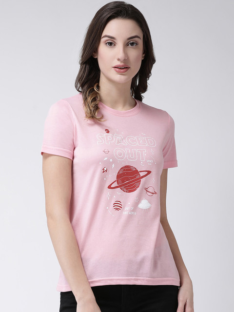 

Club York Women Pink & Red Printed Round Neck T-shirt
