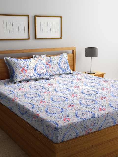 

BOMBAY DYEING Blue & Red Ethnic Motifs 160 TC Cotton 1 King Bedsheet with 2 Pillow Covers