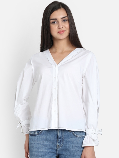 

COVER STORY Women White Solid Shirt Style Top