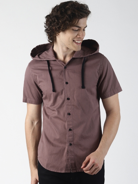 

Blue Saint Men Brown Slim Fit Solid Casual Hooded Shirt